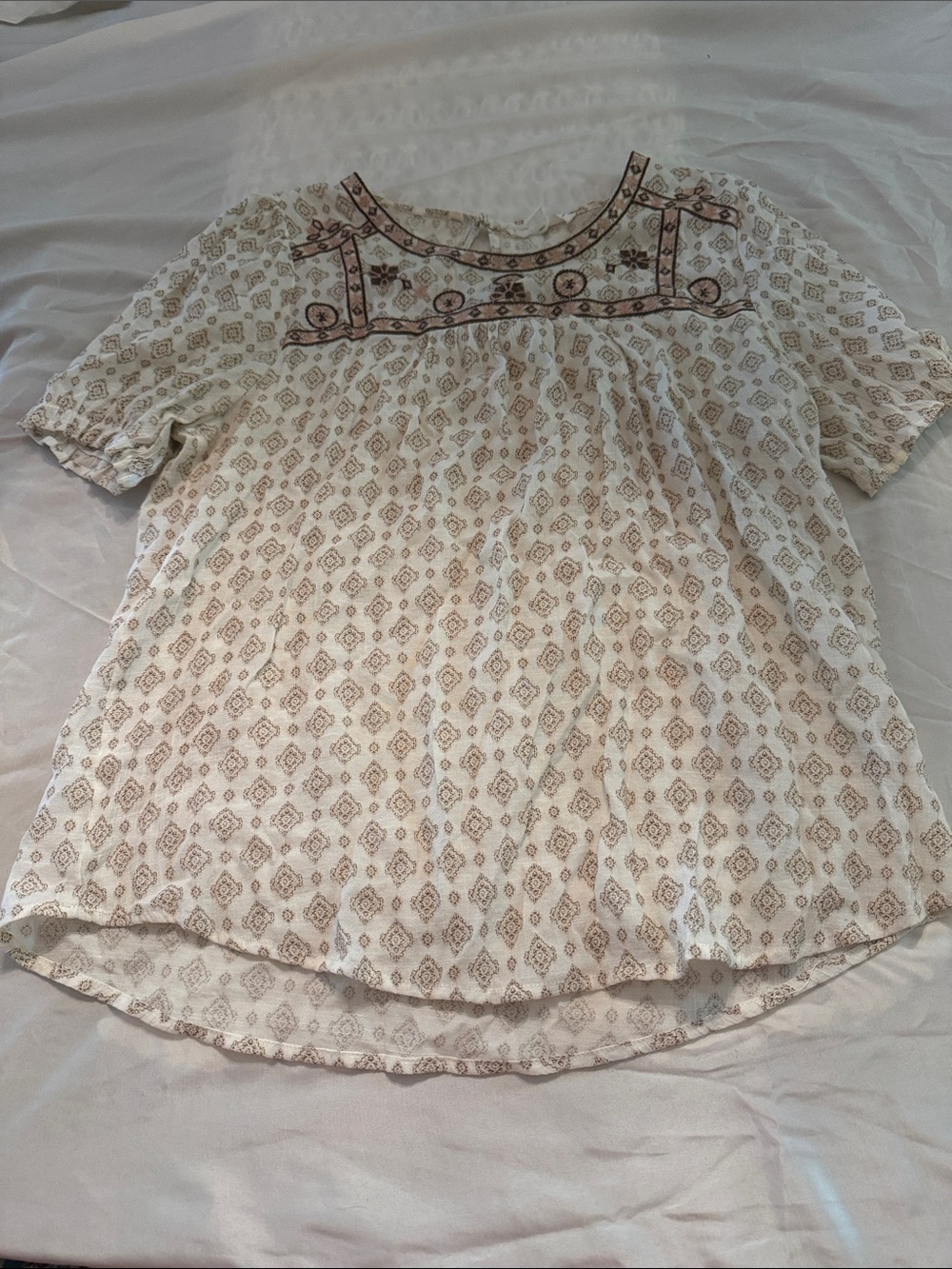 mine Ivory Tunic Top with Brown Geometric Print